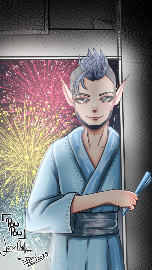 Male persona in yukata fit (art © Powder, Lex 0nibi & Reichi)